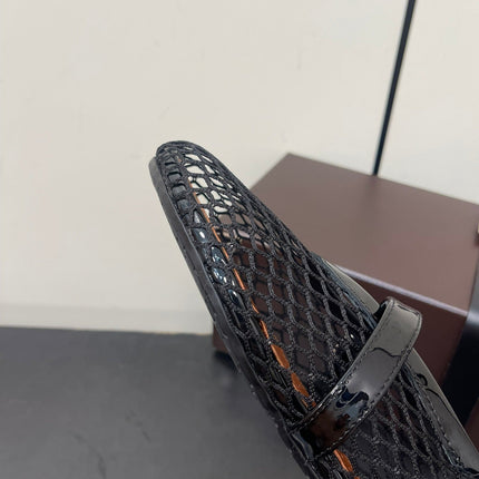 ALAIA BALLET FLATS IN BLACK MESH FISHNET