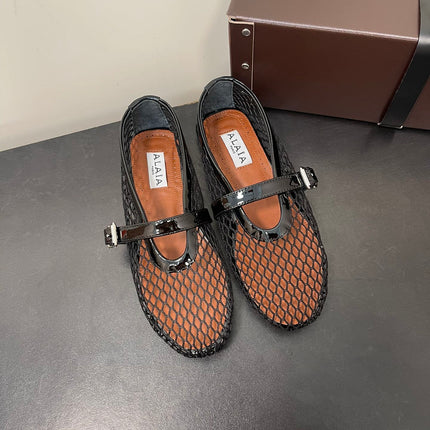 ALAIA BALLET FLATS IN BLACK MESH FISHNET