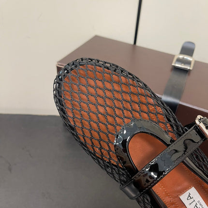 ALAIA BALLET FLATS IN BLACK MESH FISHNET