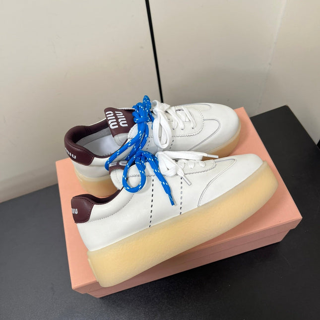 THICK-SOLED RETRO SNEAKERS IN WHITE MIX MERLOT SMOOTH LAMBSKIN