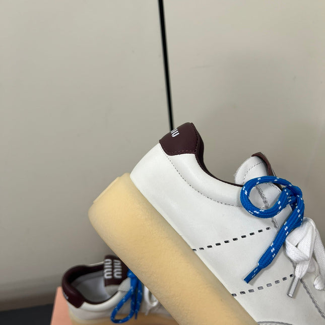 THICK-SOLED RETRO SNEAKERS IN WHITE MIX MERLOT SMOOTH LAMBSKIN