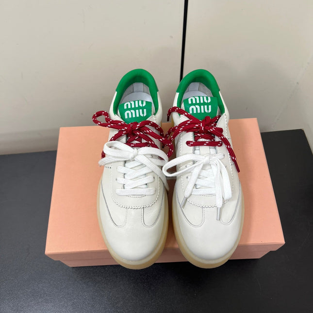 THICK-SOLED RETRO SNEAKERS IN WHITE MIX GREEN SMOOTH LAMBSKIN