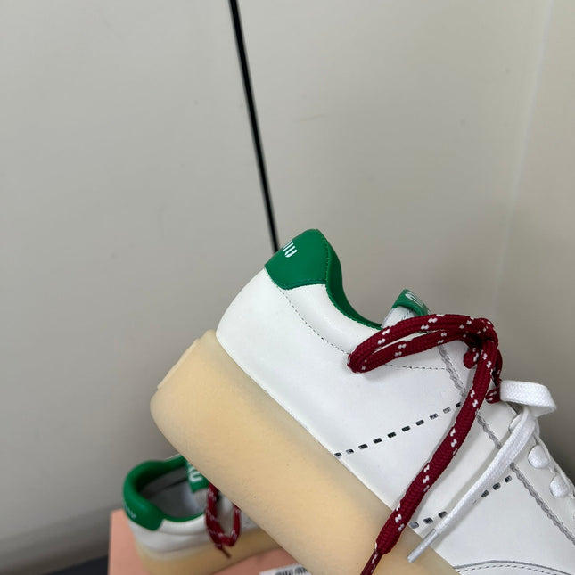 THICK-SOLED RETRO SNEAKERS IN WHITE MIX GREEN SMOOTH LAMBSKIN