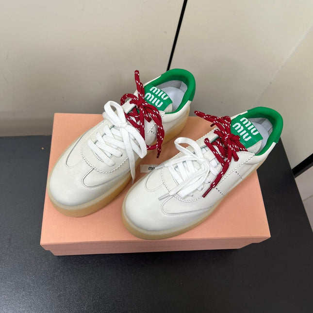 THICK-SOLED RETRO SNEAKERS IN WHITE MIX GREEN SMOOTH LAMBSKIN