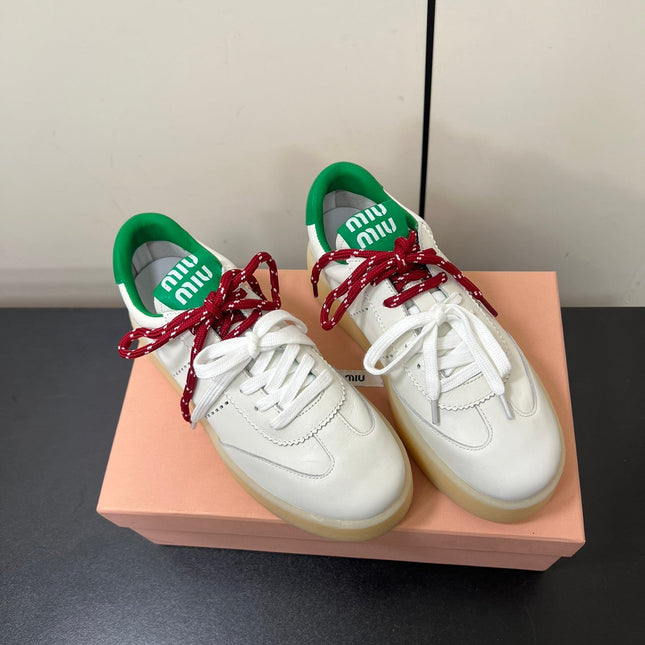 THICK-SOLED RETRO SNEAKERS IN WHITE MIX GREEN SMOOTH LAMBSKIN