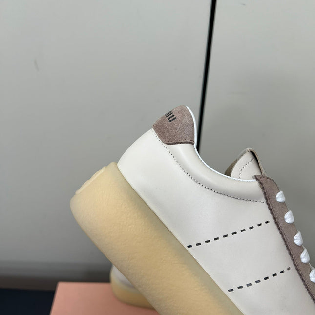 THICK-SOLED RETRO SNEAKERS IN CREAM LAMBSKIN AND PLASTER SUEDE