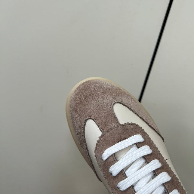 THICK-SOLED RETRO SNEAKERS IN CREAM LAMBSKIN AND PLASTER SUEDE