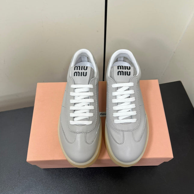 THICK-SOLED RETRO SNEAKERS IN PALE GRAY SMOOTH LAMBSKIN