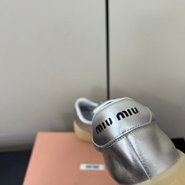 THICK-SOLED RETRO SNEAKERS IN SILVER METALLIC SMOOTH LAMBSKIN