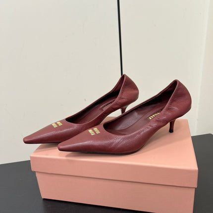 POINTED-TOE MID HEEL PUMPS IN TERRACOTTA SMOOTH LAMBSKIN