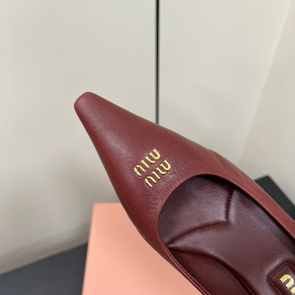 POINTED-TOE MID HEEL PUMPS IN TERRACOTTA SMOOTH LAMBSKIN