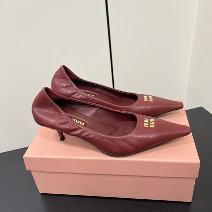 POINTED-TOE MID HEEL PUMPS IN TERRACOTTA SMOOTH LAMBSKIN