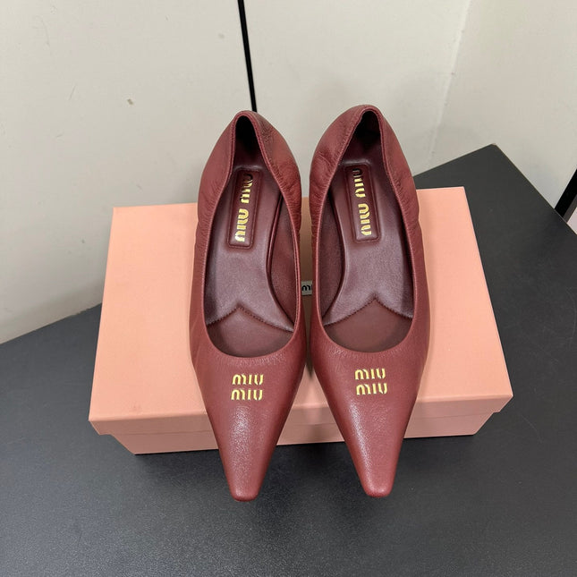 POINTED-TOE MID HEEL PUMPS IN TERRACOTTA SMOOTH LAMBSKIN