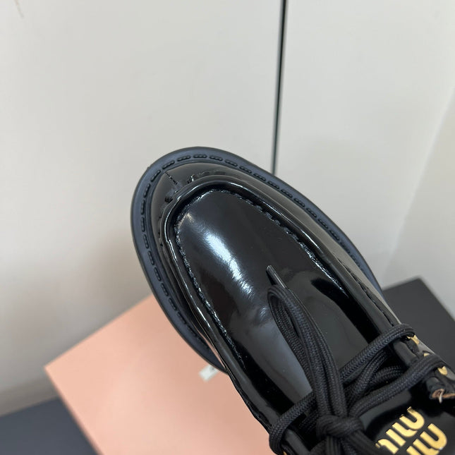 LACE-UP LOAFERS WITH THICK SOLE IN BLACK SHINY SHEEPSKIN