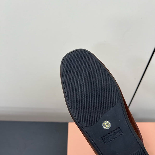 BOW MULES IN CHOCOLATE SUEDE