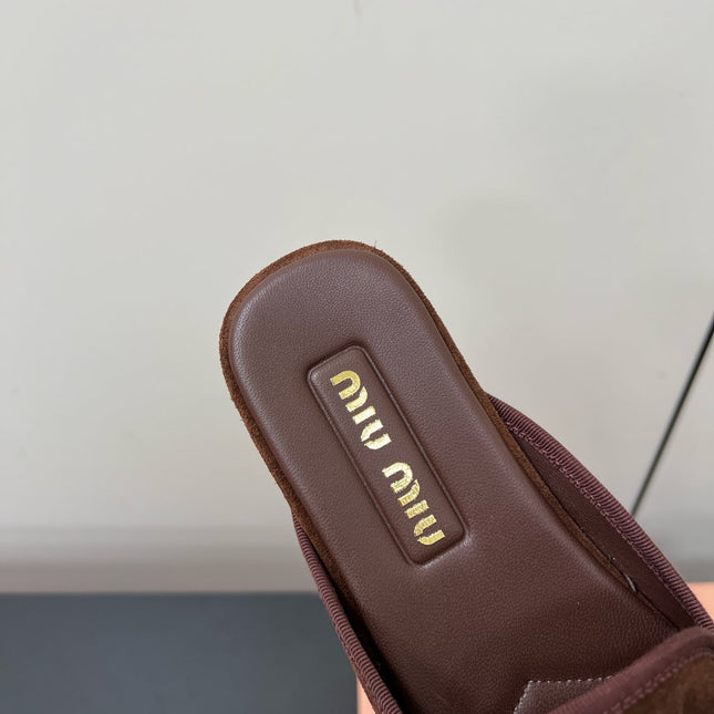 BOW MULES IN CHOCOLATE SUEDE