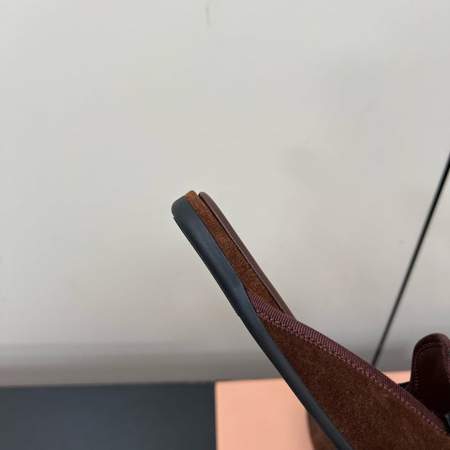 BOW MULES IN CHOCOLATE SUEDE