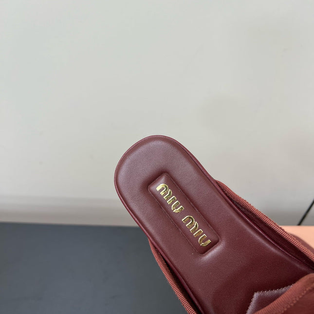 BOW MULES IN RED BROWN SHEEPSKIN