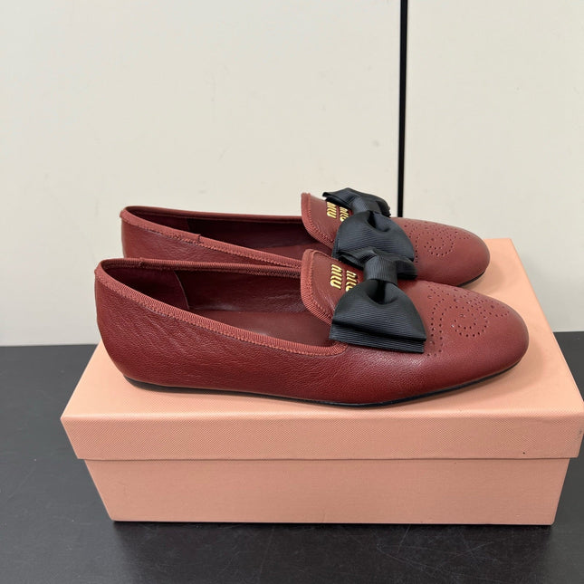 LOAFERS WITH BOW IN RED BROWN SHEEPSKIN