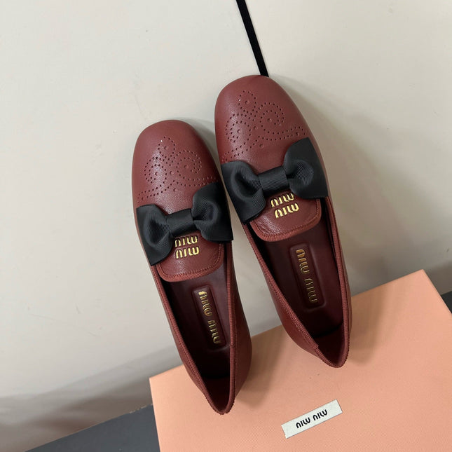 LOAFERS WITH BOW IN RED BROWN SHEEPSKIN