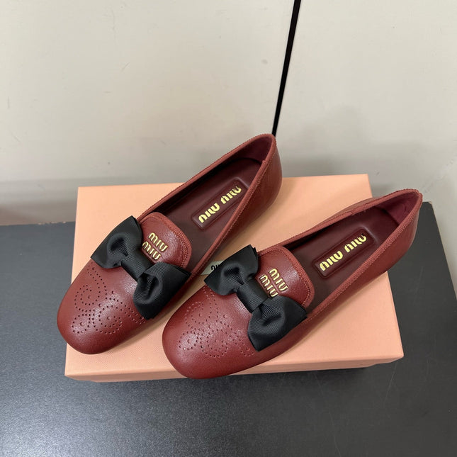 LOAFERS WITH BOW IN RED BROWN SHEEPSKIN