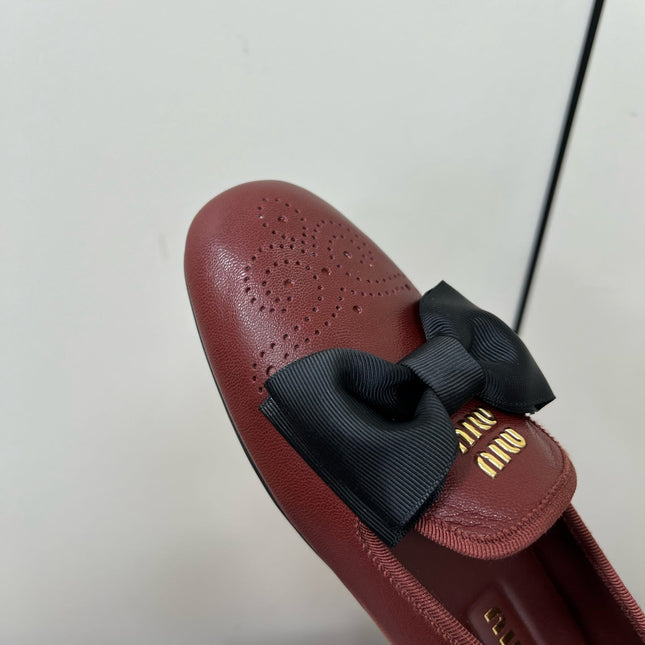 LOAFERS WITH BOW IN RED BROWN SHEEPSKIN