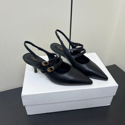 JUDY DOUBLE STRAP MARY JANE SLINGBACK IN BLACK SMOOTH CALFSKIN