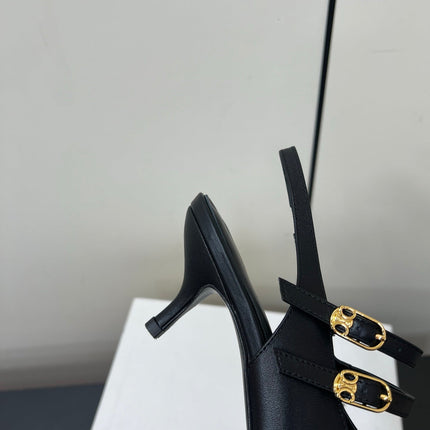 JUDY DOUBLE STRAP MARY JANE SLINGBACK IN BLACK SMOOTH CALFSKIN