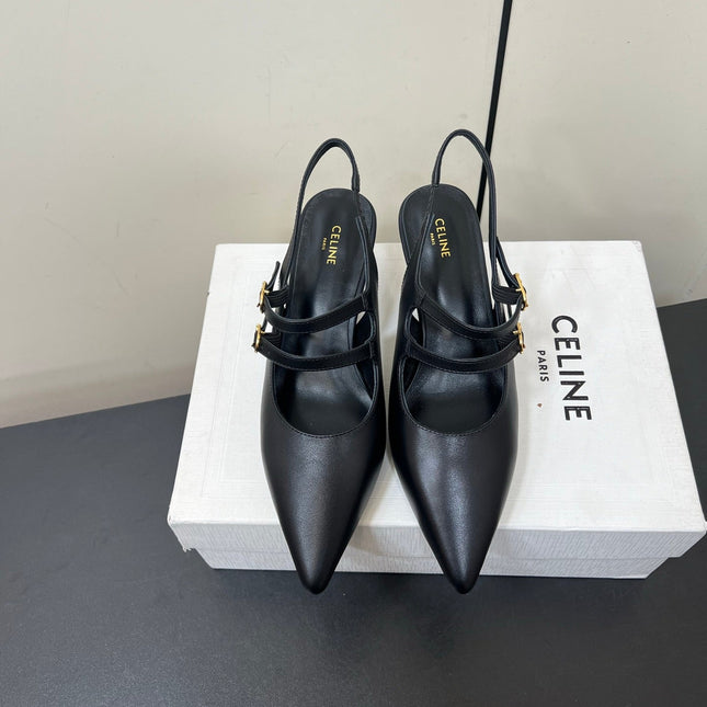 JUDY DOUBLE STRAP MARY JANE SLINGBACK IN BLACK SMOOTH CALFSKIN