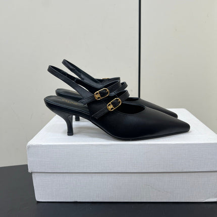 JUDY DOUBLE STRAP MARY JANE SLINGBACK IN BLACK SMOOTH CALFSKIN