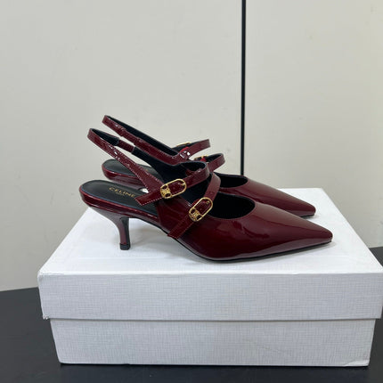 JUDY DOUBLE STRAP MARY JANE SLINGBACK IN BURGUNDY RED PATENT CALFSKIN
