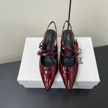 JUDY DOUBLE STRAP MARY JANE SLINGBACK IN BURGUNDY RED PATENT CALFSKIN