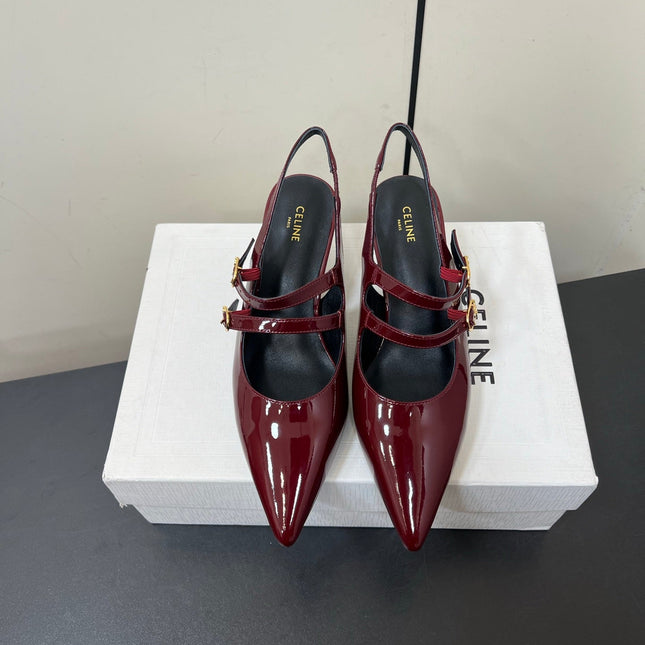 JUDY DOUBLE STRAP MARY JANE SLINGBACK IN BURGUNDY RED PATENT CALFSKIN