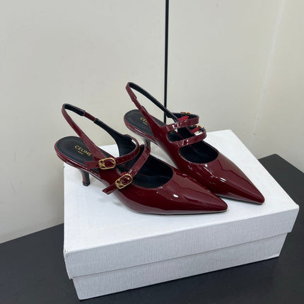 JUDY DOUBLE STRAP MARY JANE SLINGBACK IN BURGUNDY RED PATENT CALFSKIN