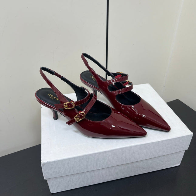 JUDY DOUBLE STRAP MARY JANE SLINGBACK IN BURGUNDY RED PATENT CALFSKIN