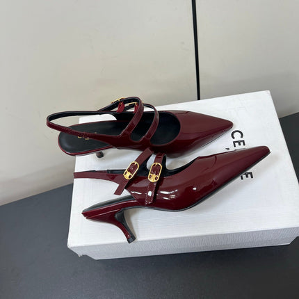 JUDY DOUBLE STRAP MARY JANE SLINGBACK IN BURGUNDY RED PATENT CALFSKIN