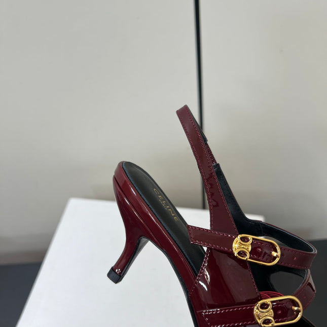 JUDY DOUBLE STRAP MARY JANE SLINGBACK IN BURGUNDY RED PATENT CALFSKIN