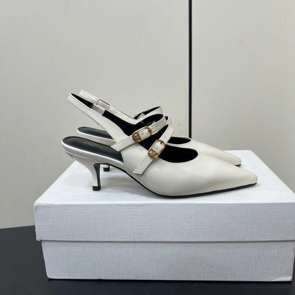JUDY DOUBLE STRAP MARY JANE SLINGBACK IN WHITE PATENT CALFSKIN