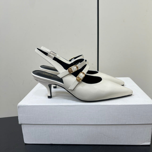 JUDY DOUBLE STRAP MARY JANE SLINGBACK IN WHITE PATENT CALFSKIN