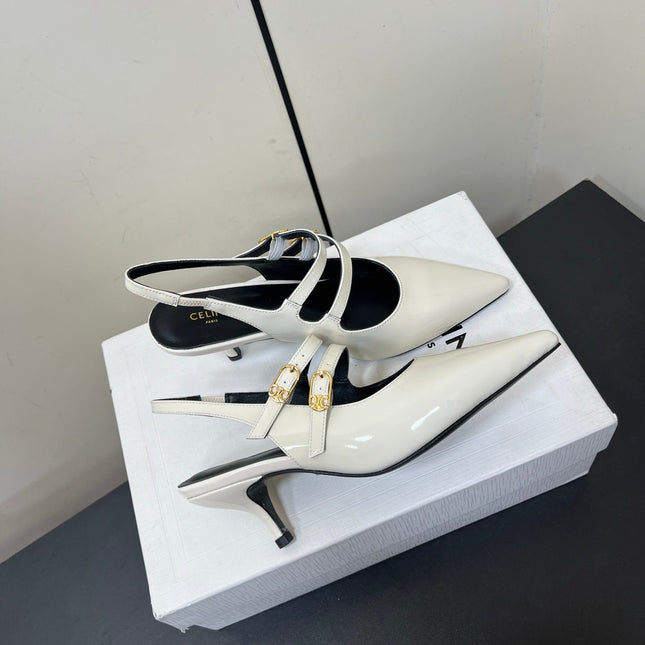 JUDY DOUBLE STRAP MARY JANE SLINGBACK IN WHITE PATENT CALFSKIN
