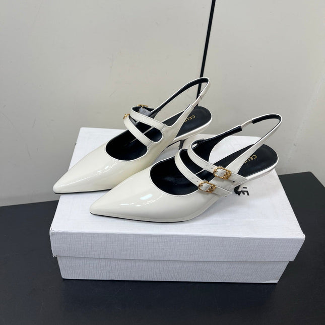 JUDY DOUBLE STRAP MARY JANE SLINGBACK IN WHITE PATENT CALFSKIN