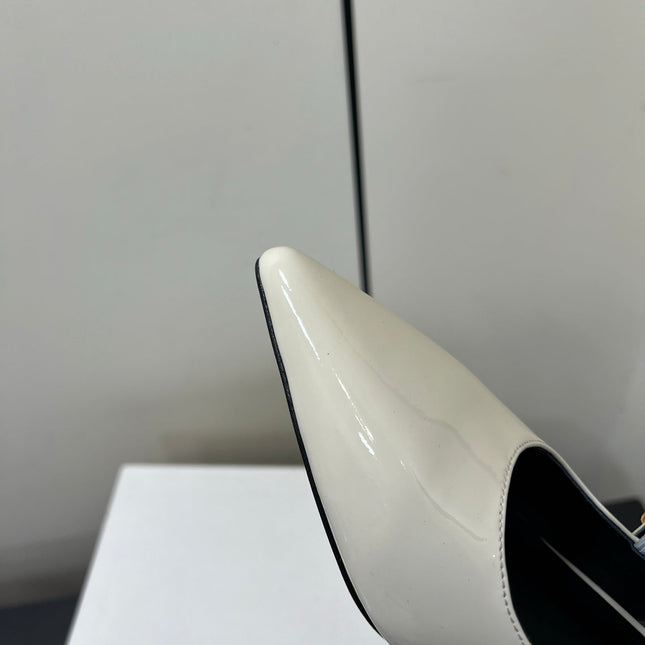 JUDY DOUBLE STRAP MARY JANE SLINGBACK IN WHITE PATENT CALFSKIN