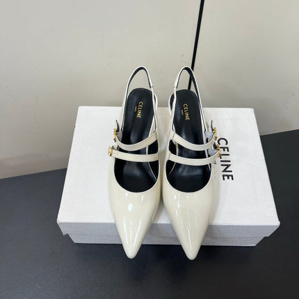 JUDY DOUBLE STRAP MARY JANE SLINGBACK IN WHITE PATENT CALFSKIN