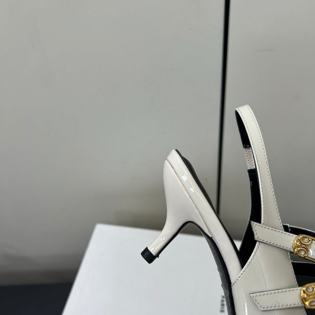 JUDY DOUBLE STRAP MARY JANE SLINGBACK IN WHITE PATENT CALFSKIN