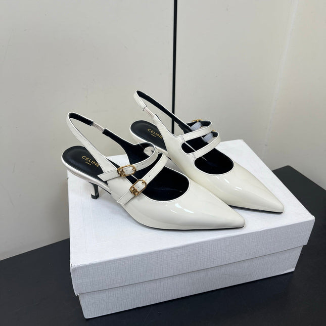 JUDY DOUBLE STRAP MARY JANE SLINGBACK IN WHITE PATENT CALFSKIN
