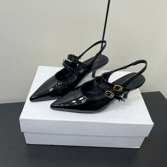 JUDY DOUBLE STRAP MARY JANE SLINGBACK IN BLACK PATENT CALFSKIN