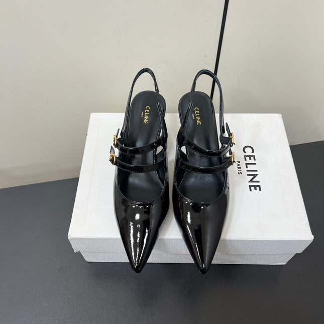 JUDY DOUBLE STRAP MARY JANE SLINGBACK IN BLACK PATENT CALFSKIN