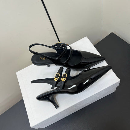 JUDY DOUBLE STRAP MARY JANE SLINGBACK IN BLACK PATENT CALFSKIN