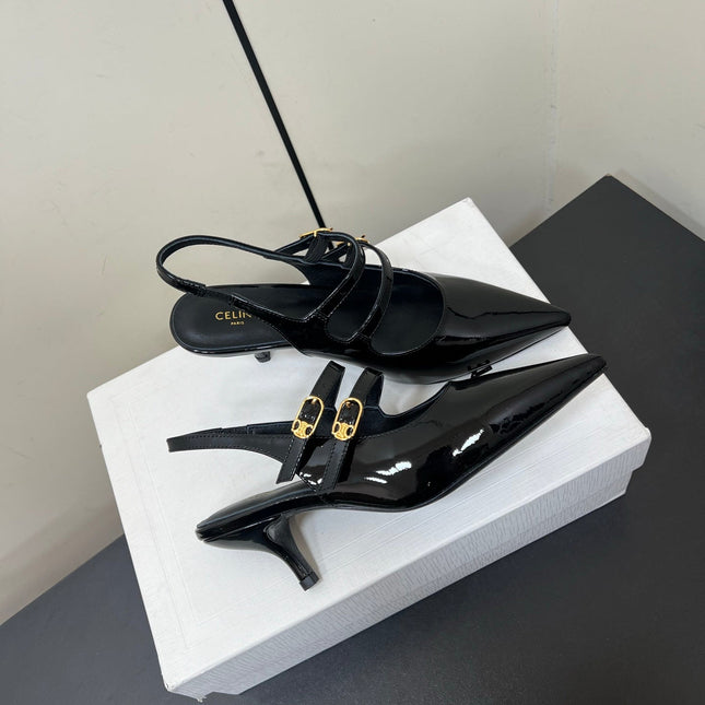 JUDY DOUBLE STRAP MARY JANE SLINGBACK IN BLACK PATENT CALFSKIN