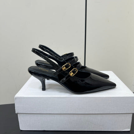 JUDY DOUBLE STRAP MARY JANE SLINGBACK IN BLACK PATENT CALFSKIN